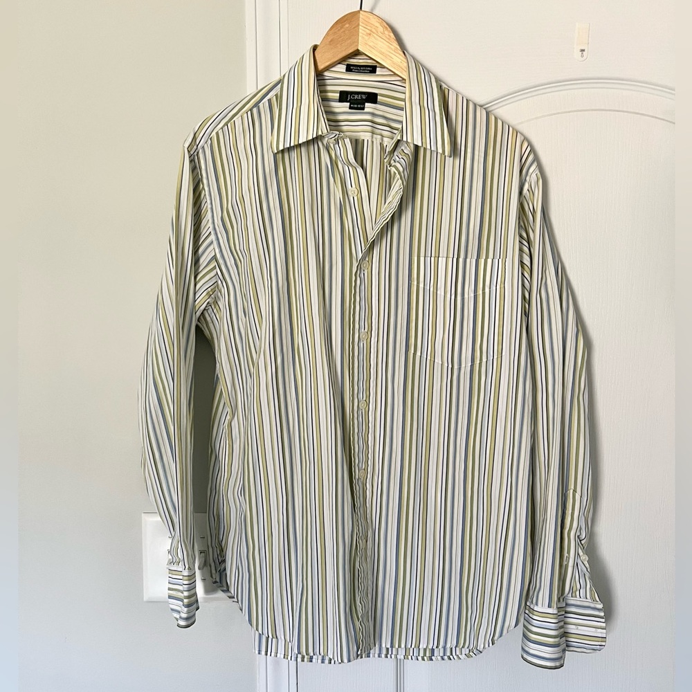 J. Crew | men’s casual yellow and blue stripe button down shirt - M